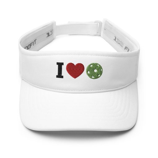 White Flexfit Visor - "I Love Pickleball"